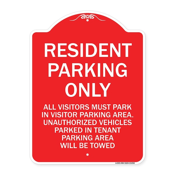 Signmission Parking Sign Resident Parking Only, Red & White Aluminum Sign, 18" x 24", RW-1824-23358 A-DES-RW-1824-23358 - main